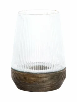 Light en Living Windlicht Ø22x30 Cm MINAS glas Rib helder+hout donkerbruin