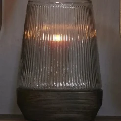 Light en Living Windlicht Ø18X26 Cm MINAS glas Rib helder+hout donkerbruin