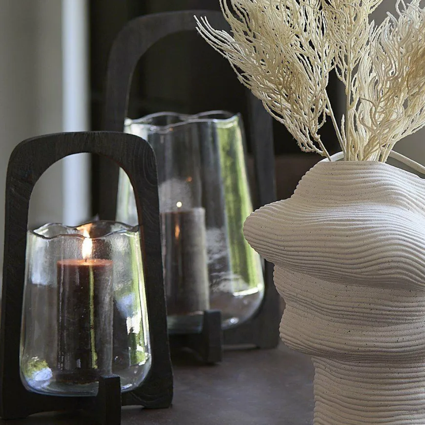 Light en Living Windlicht Ø21,5x35 cm ANOSY glas helder+hout mat d bruin