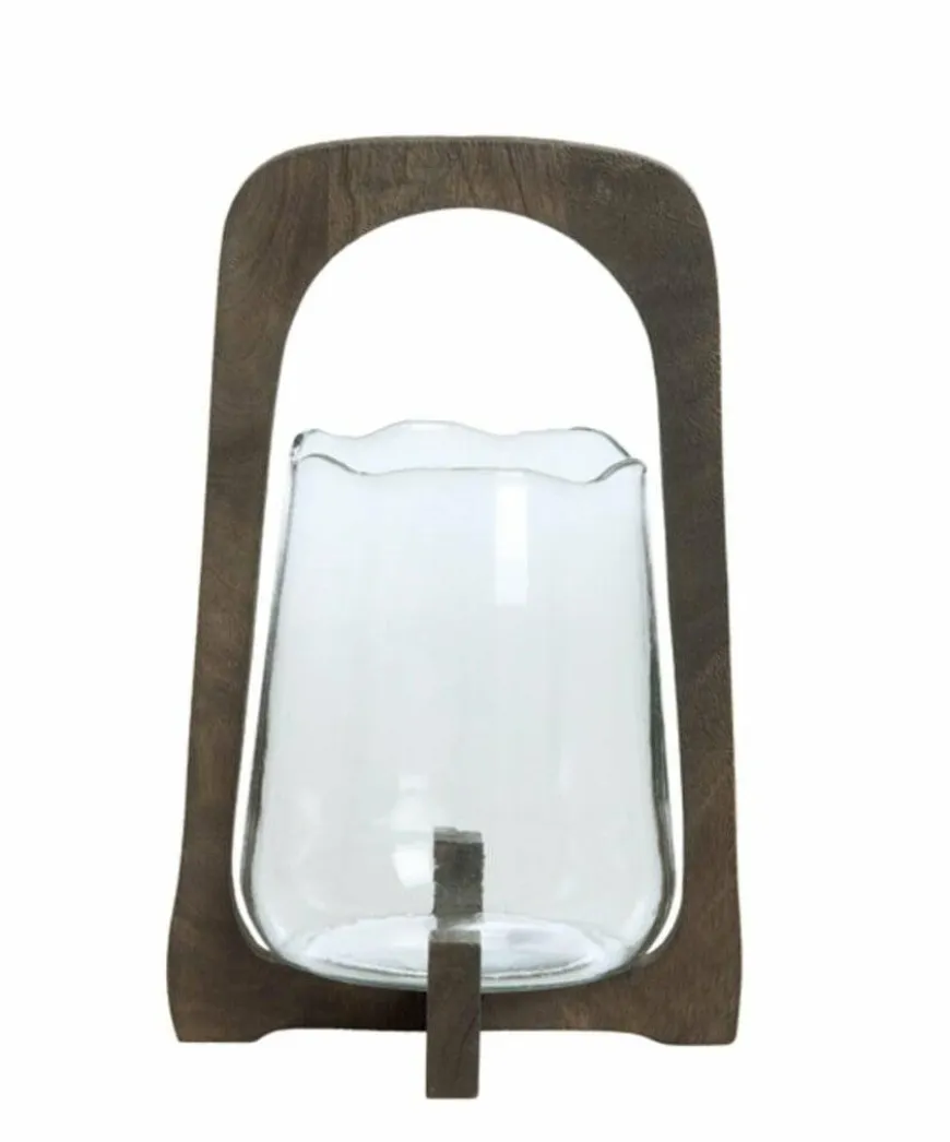 Light en Living Windlicht Ø21,5x35 cm ANOSY glas helder+hout mat d bruin