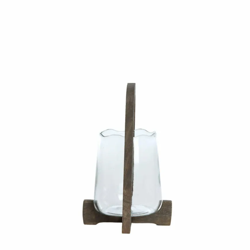 Light en Living Windlicht Ø21,5x35 cm ANOSY glas helder+hout mat d bruin