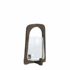 Light en Living Windlicht Ø21,5x35 cm ANOSY glas helder+hout mat d bruin