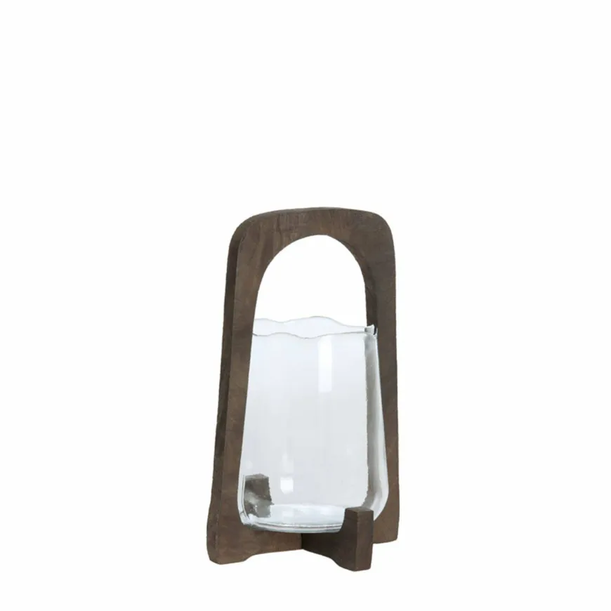 Light en Living Windlicht Ø21,5x35 cm ANOSY glas helder+hout mat d bruin