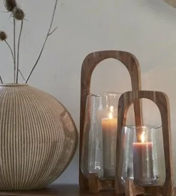 Light en Living Windlicht Ø21,5x35 cm ANOSY glas helder+hout naturel