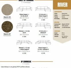 Pepp Interiors Bank River met chaise longue links in Majestic 603