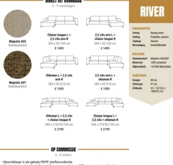 Pepp Interiors Bank River U opstelling met chaise longue links in Majestic 603