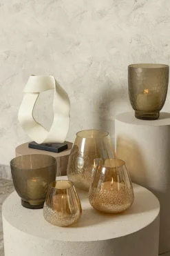 PTMD Ameara Amber glas rond taps windlicht M