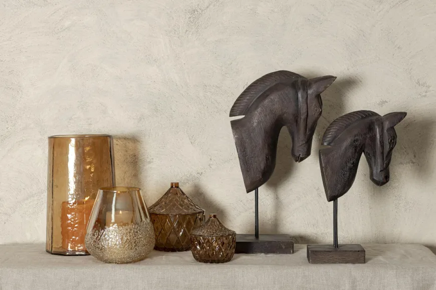 PTMD Ameara Amber glas rond taps windlicht M