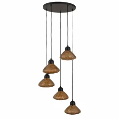 PTMD Hanglamp Anna Brown textured glass met 5 lampen groot