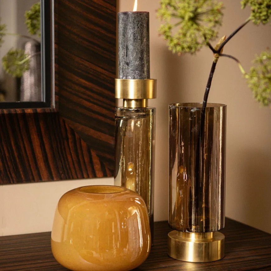 PTMD Kandelaar / Vaas Morrible Amber round glas hoog