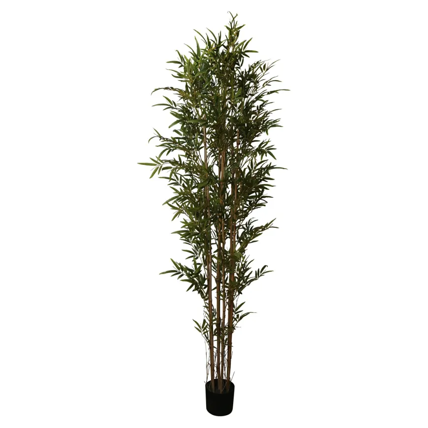 PTMD Kunstplant groene bamboo in zwarte plastic pot L