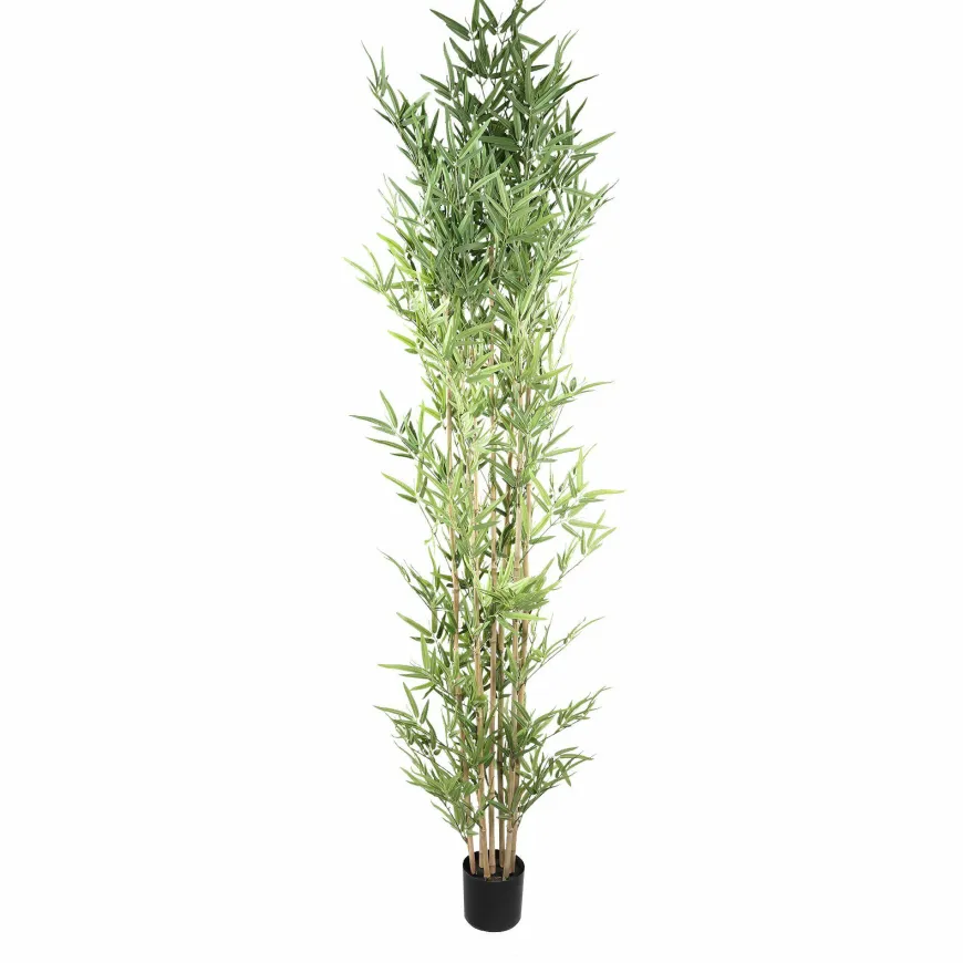PTMD Kunstplant Leaves Plant green bamboo natural in pot - 240 cm hoog
