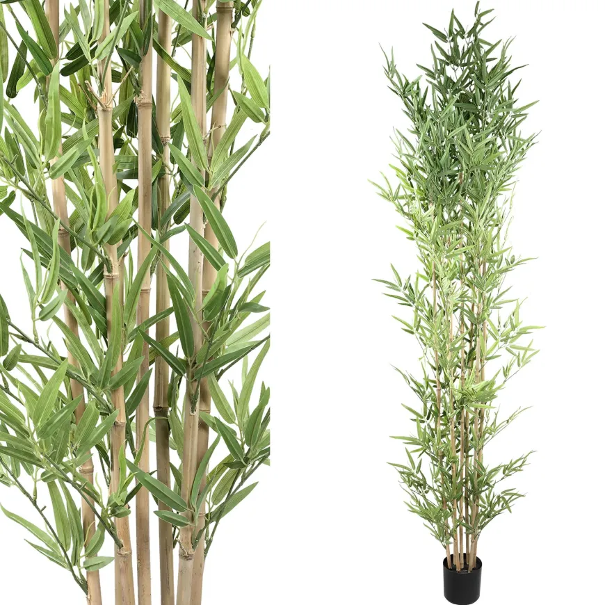 PTMD Kunstplant Leaves Plant green bamboo natural in pot - 240 cm hoog