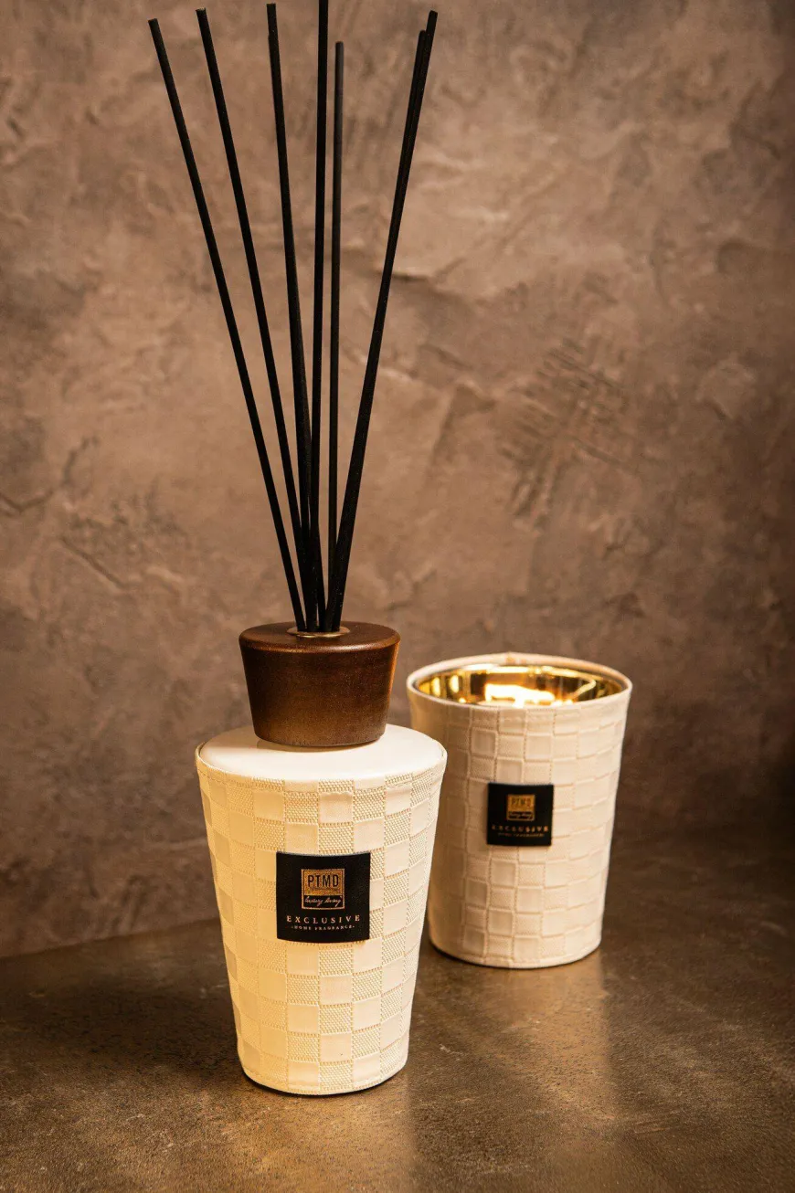 PTMD Luxe geur giftset Exclusieve geurstokjes 1L + geurkaars 900g clean linen