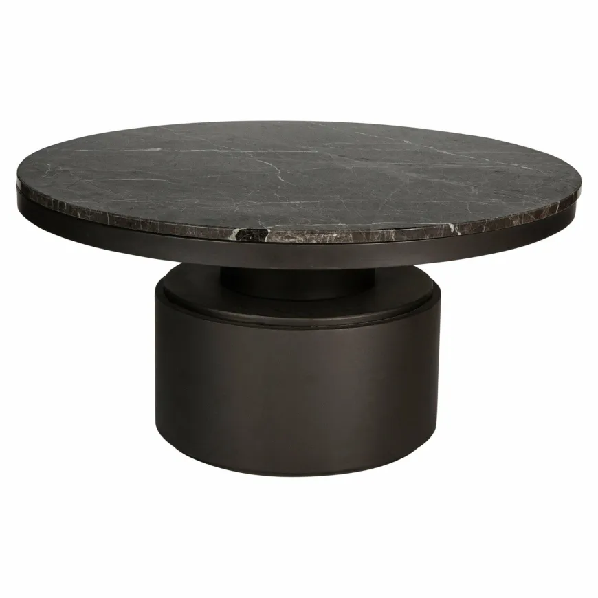 PTMD Salontafel Bregt hoog Ø 90 cm bruin marmer met grijs onderstel