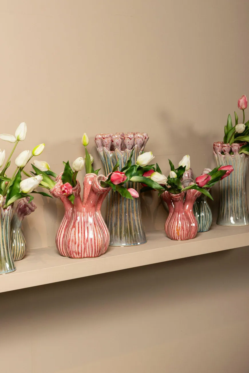 PTMD Vaas Annmarie Light Pink ceramic flower shape tubes S