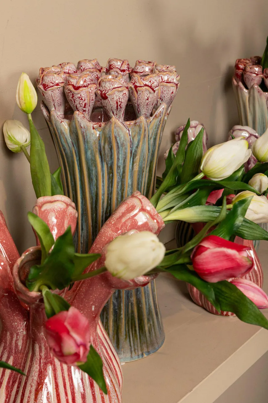 PTMD Vaas Tulips Mint Green ceramic tulip shaped L