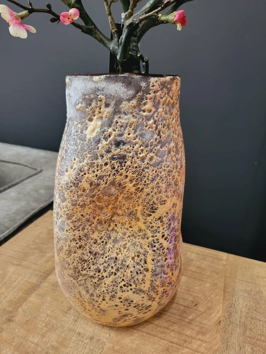 PTMD Vaas Xamery rood dik glas vase bubble waves L