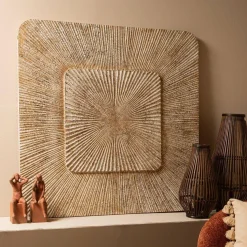PTMD Wandornament Dishita Crème vierkant mdf S