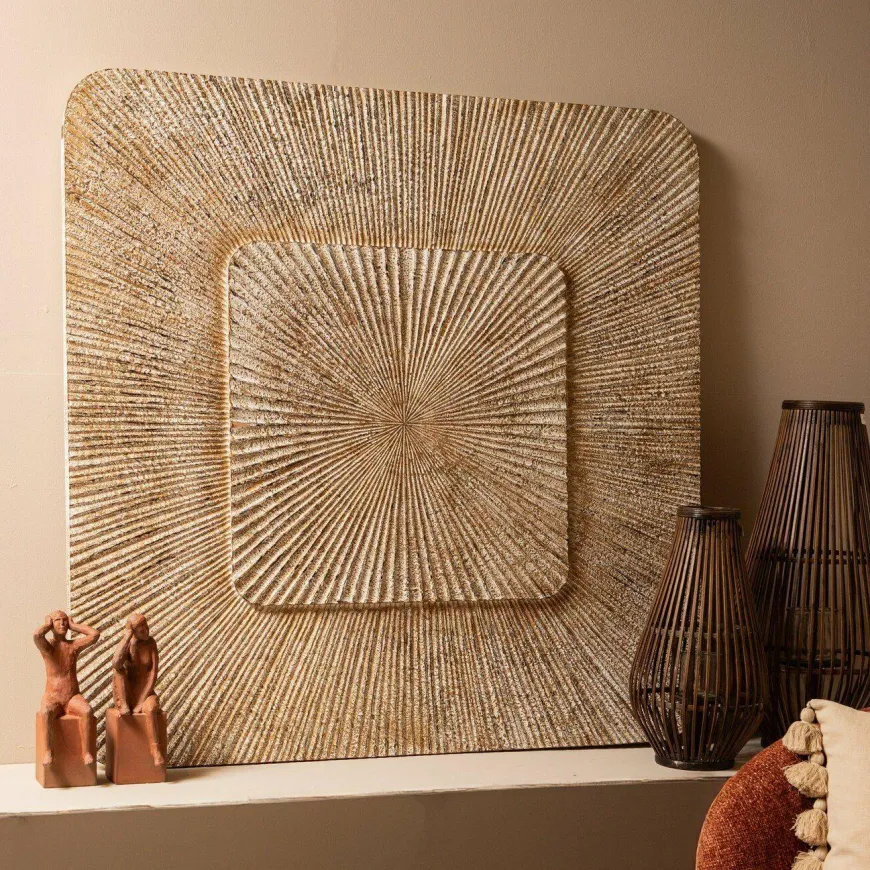 PTMD Wandornament Dishita Crème vierkant mdf S