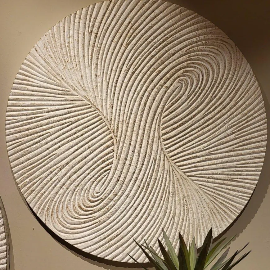 PTMD Wandornament Wiktor Wit MDF rond swirl carved S