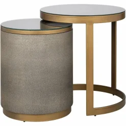 Richmond Interiors Bijzettafel Bloomville met glas set van 2 Goud