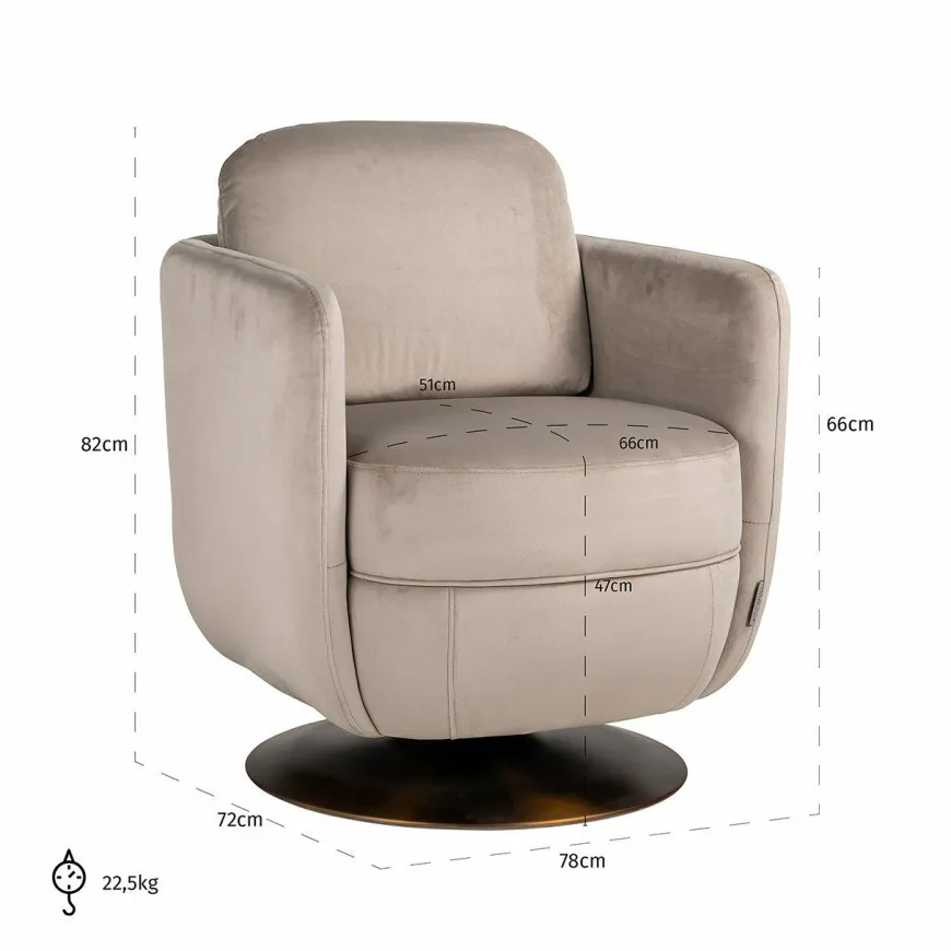 Richmond Interiors Draaifauteuil Turner khaki velvet