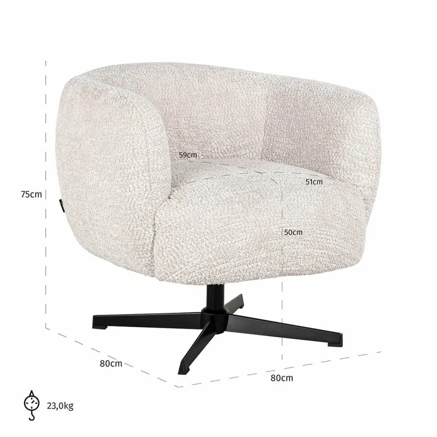 Richmond Interiors Draaifauteuil Estelle Lovely Cream