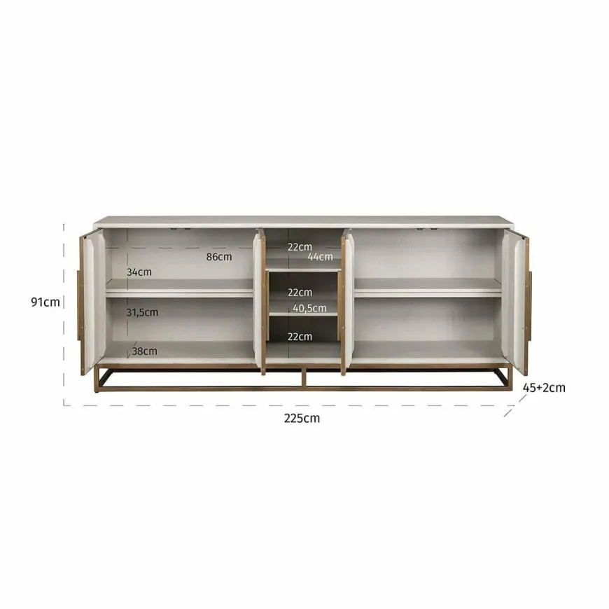 Richmond Interiors Dressoir Whitebone brass 4-deuren (Verona Grey)