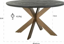 Richmond Interiors Eettafel Blackbone brass 140Ø (Black rustic)