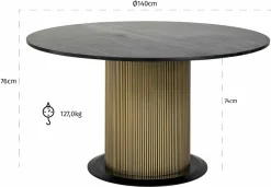 Richmond Interiors Eettafel Ironville Ø140 (Black/gold)