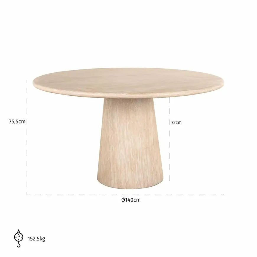 Richmond Interiors Eettafel Fictus 140Ø faux travertine Beige
