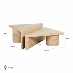 Richmond Interiors Salontafel set Fictus Travertine faux Beige