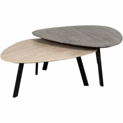 Richmond Interiors Salontafel Spencer set van 2 travertine Beige grijs