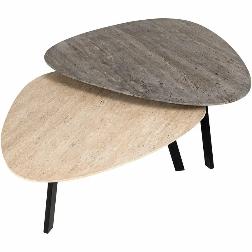 Richmond Interiors Salontafel Spencer set van 2 travertine Beige grijs