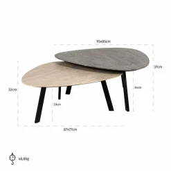 Richmond Interiors Salontafel Spencer set van 2 travertine Beige grijs