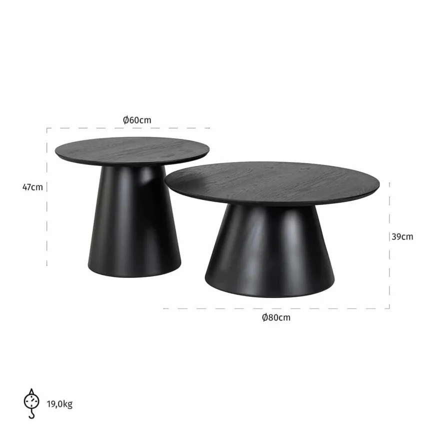 Richmond Interiors Salontafel Jazz set van 2 zwart