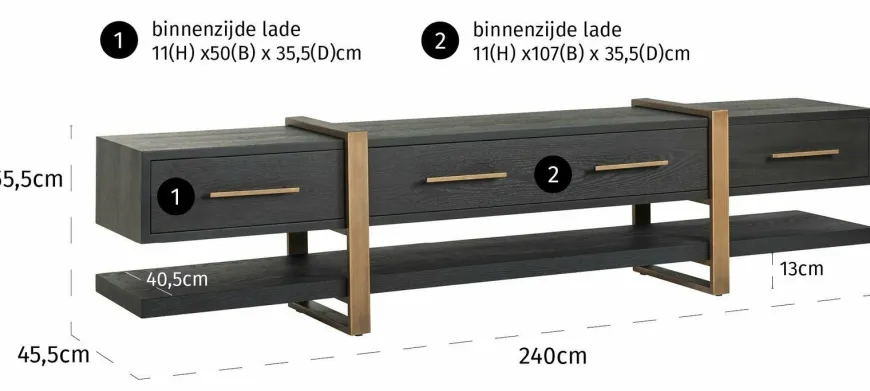 Richmond Interiors TV-dressoir Cambon 3-laden (Dark coffee)