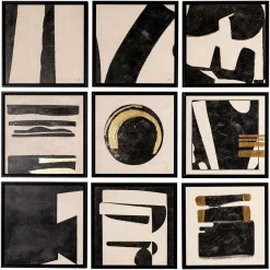 Richmond Interiors Wall art Gabri set van 9 Zwart / Wit