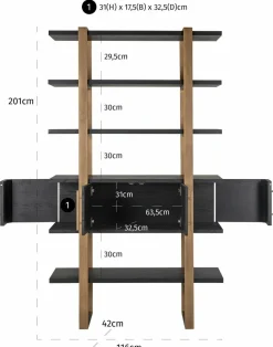 Richmond Interiors Wandkast Cambon 4-deuren 4-planken (Dark coffee)