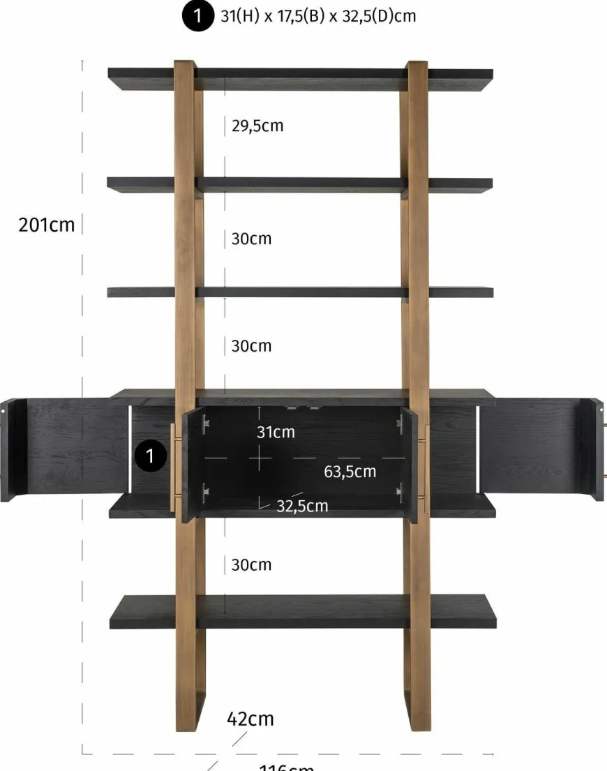 Richmond Interiors Wandkast Cambon 4-deuren 4-planken (Dark coffee)