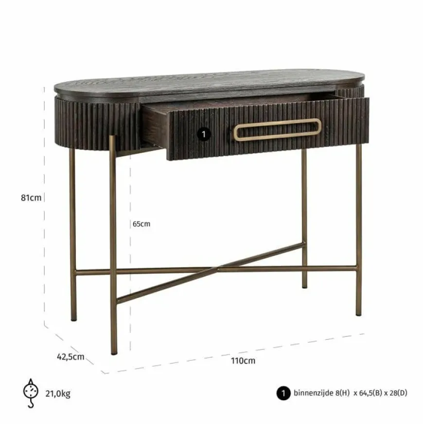 Richmond Interiors Wandtafel Luxor 1-lade bruin