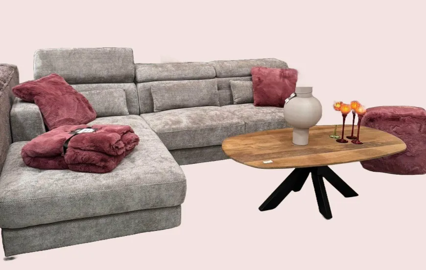 Tower Living Bank Brighton - 3 zits + Chaise Longue Links - Taupe 17