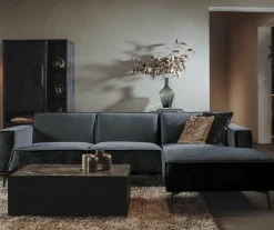 Tower Living Bank Leeds - 2,5 zits + chaise longue Rechts - City 464 zwart blauw