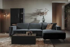 Tower Living Bank Leeds - 2,5 zits + chaise longue Rechts - City 464 zwart blauw