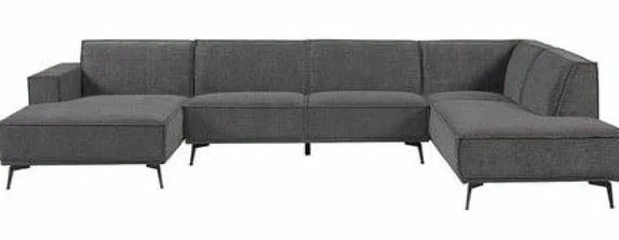 Tower Living Bank Leeds - Chaise longue + 2,5 zits + ottomane Rechts - City 464 Zwart Blauw