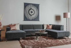 Tower Living Bank Leeds - Chaise longue + 2,5 zits + ottomane Rechts - City 464 Zwart Blauw