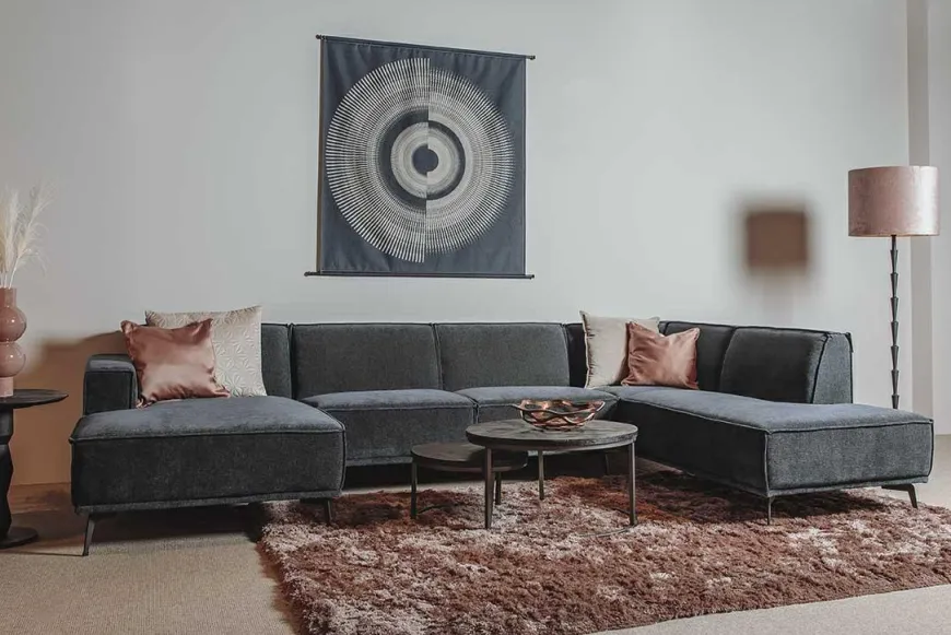 Tower Living Bank Leeds - Chaise longue + 2,5 zits + ottomane Rechts - City 464 Zwart Blauw