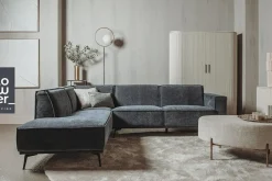 Tower Living Bank Leeds - 2,5 zits + ottomane Links - City 464 Zwart blauw