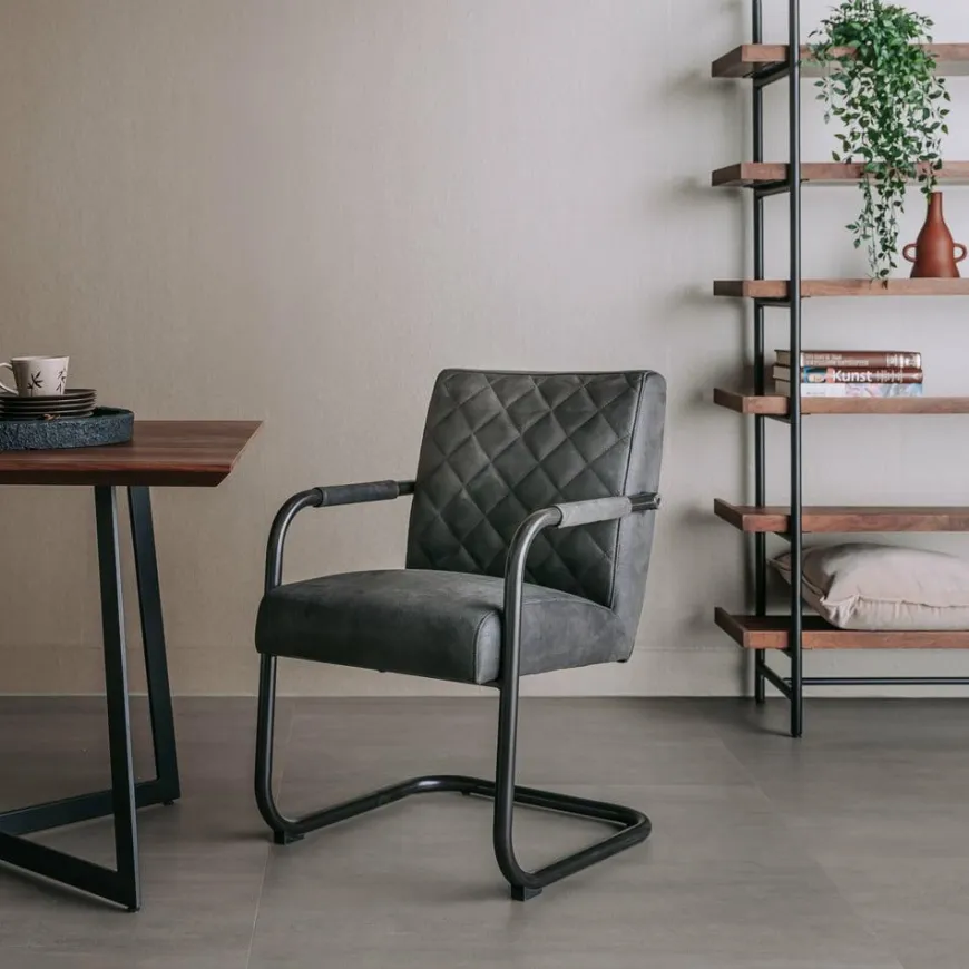 Tower Living Eettafelstoel Civo - Groen, cognac en antraciet